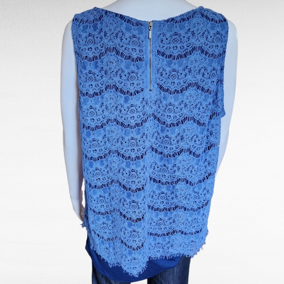 MS mode Tonal Blue Lace Overlay Sleeveless Blouse Size XL - Picture 4 of 7